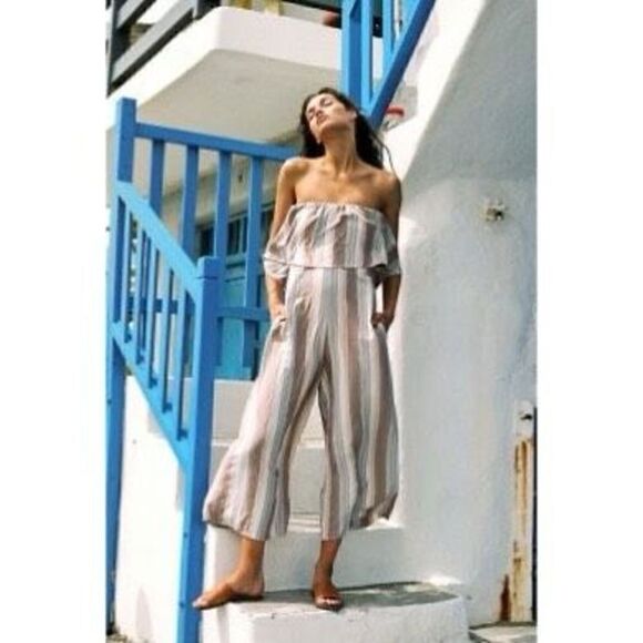 L*Space Paulina Strapless Wide Leg Jumpsuit Harmony Stripe - Picture 1 of 7